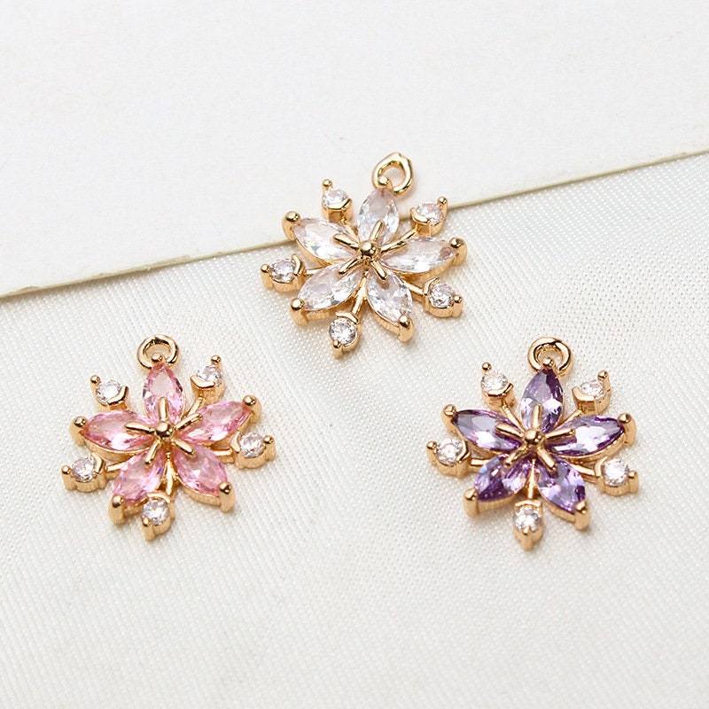 CZ Pave Round Charm, Cubic Zircon Crystal Pendant, Bracelet Necklace Pendant, 14K Real Gold Plated, Jewelry Findings STG062-F208