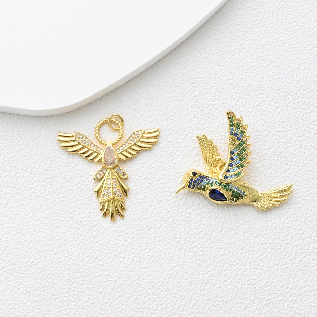 Bird Charms, 18K Gold Plated Cubic Micro Pave Eagle Pendant, 17.5*18mm, Necklace Making Charms, Jewelry Findings S1362