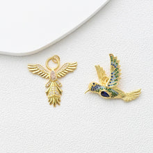 Load image into Gallery viewer, Bird Charms, 18K Gold Plated Cubic Micro Pave Eagle Pendant, 17.5*18mm, Necklace Making Charms, Jewelry Findings S1362