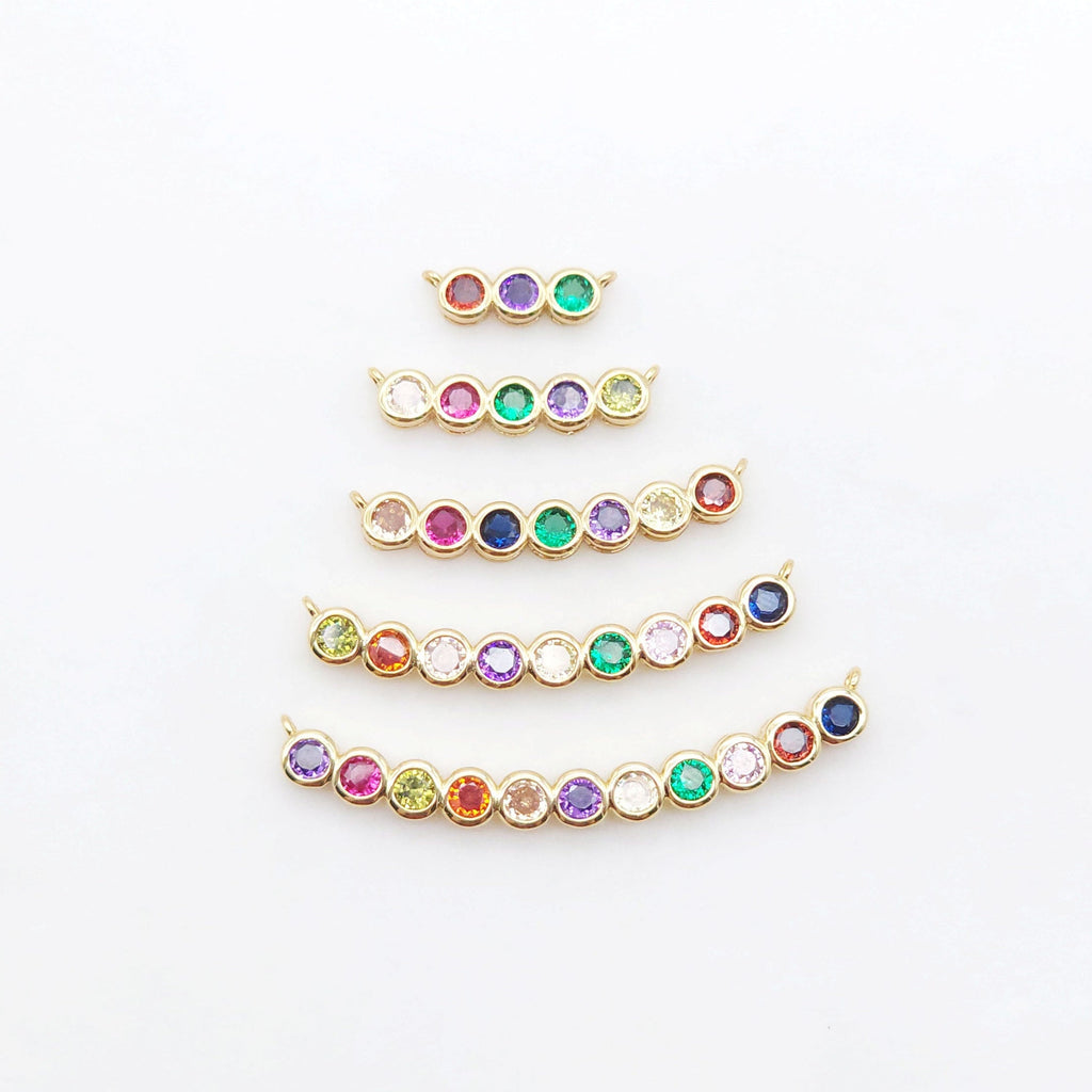 Rainbow Cubic Tennis Connector, 4mm CZ, 18K Gold Plated CZ Pave Tennis Pendant, Bracelet Making Charm, Jewelry Findings S20537