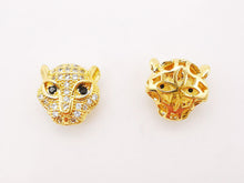 Load image into Gallery viewer, CZ Pave Leopard Spacer Bead, 18K Gold Animal Head Beads For Bracelet Necklace Making, Micro CZ Pave Beads, Jewelry Findings S009