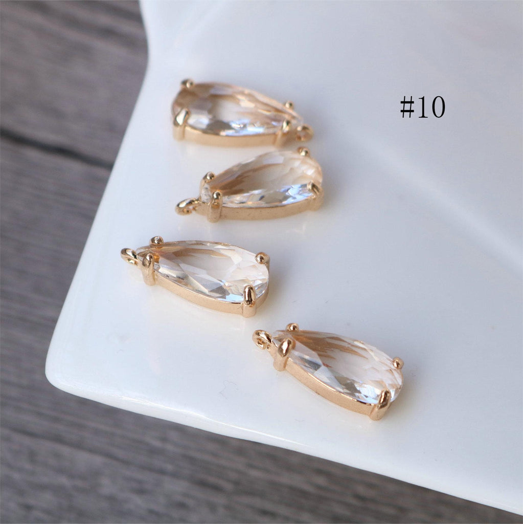 10pcs- Crystal Long Teardrop Charms, 11 colors You Choose, 14K Gold Plated Teardrop Pendant, 7x18mm, Jewelry Findings 068-F040