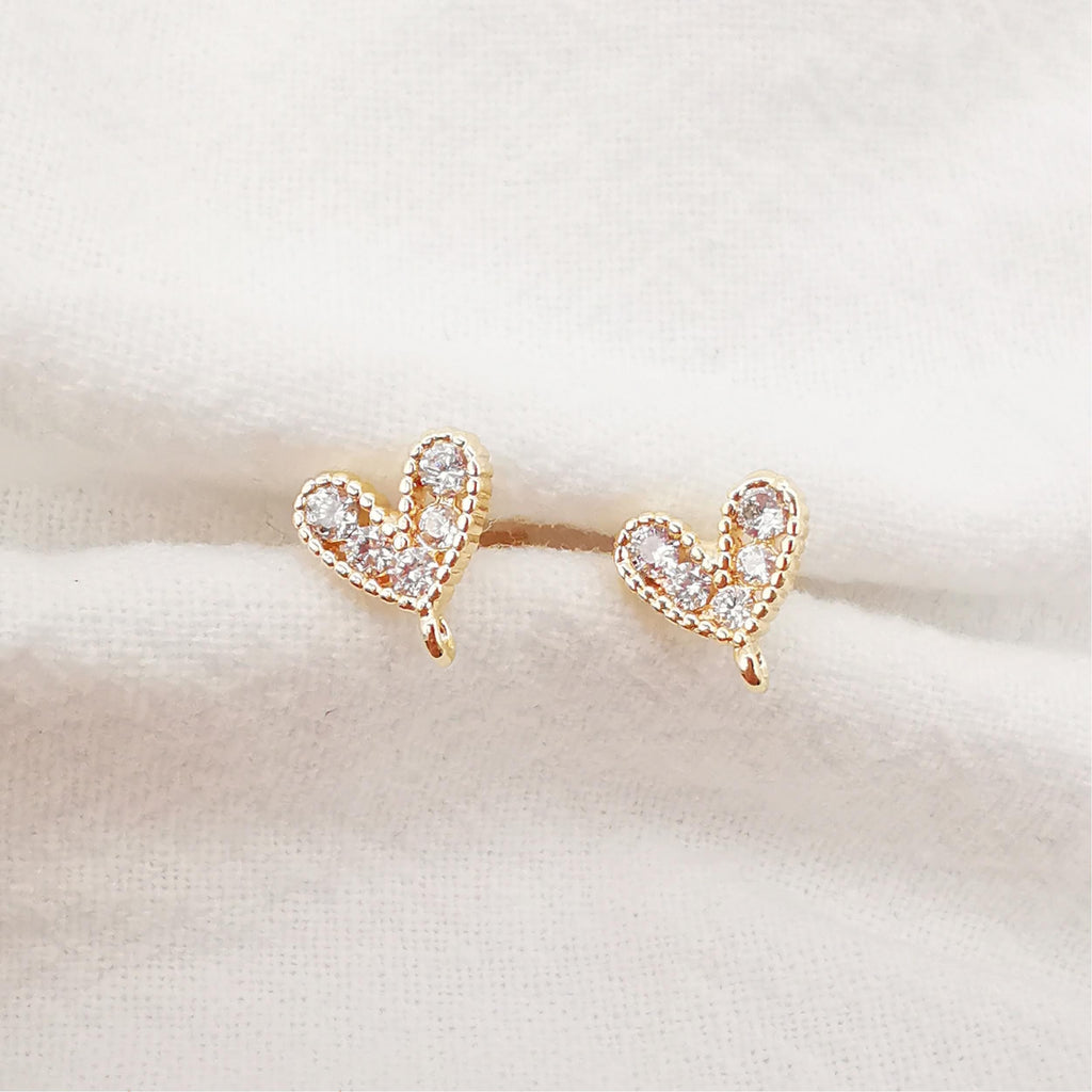 10PCS Cubic Heart Earring Post, Dainty 14K Gold Plated Brass Stud Earring With Loop, S925 Silver Ear Pin,Ear Post,Earring Finding Z056/bb012