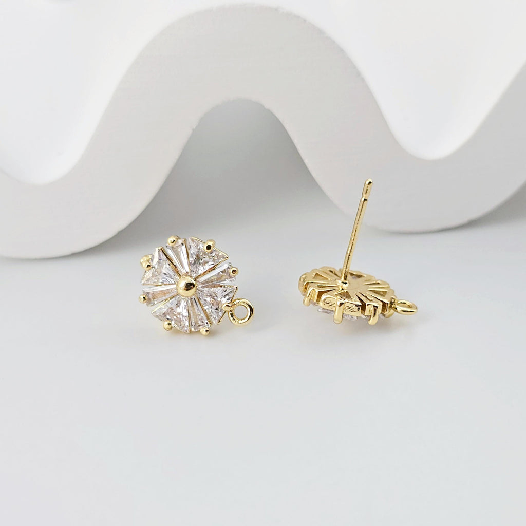 أقراط على شكل زهرة من الزركونيا المكعبة، مطلية بالذهب مع حلقة، مضادة للحساسية، أدوات يدوية الصنع، لوازم صنع الأقراط بنفسك D0262