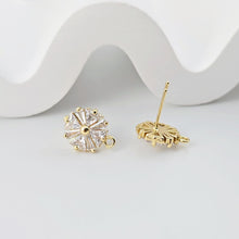 تحميل الصورة إلى عارض المعرض، أقراط على شكل زهرة من الزركونيا المكعبة، مطلية بالذهب مع حلقة، مضادة للحساسية، أدوات يدوية الصنع، لوازم صنع الأقراط بنفسك D0262