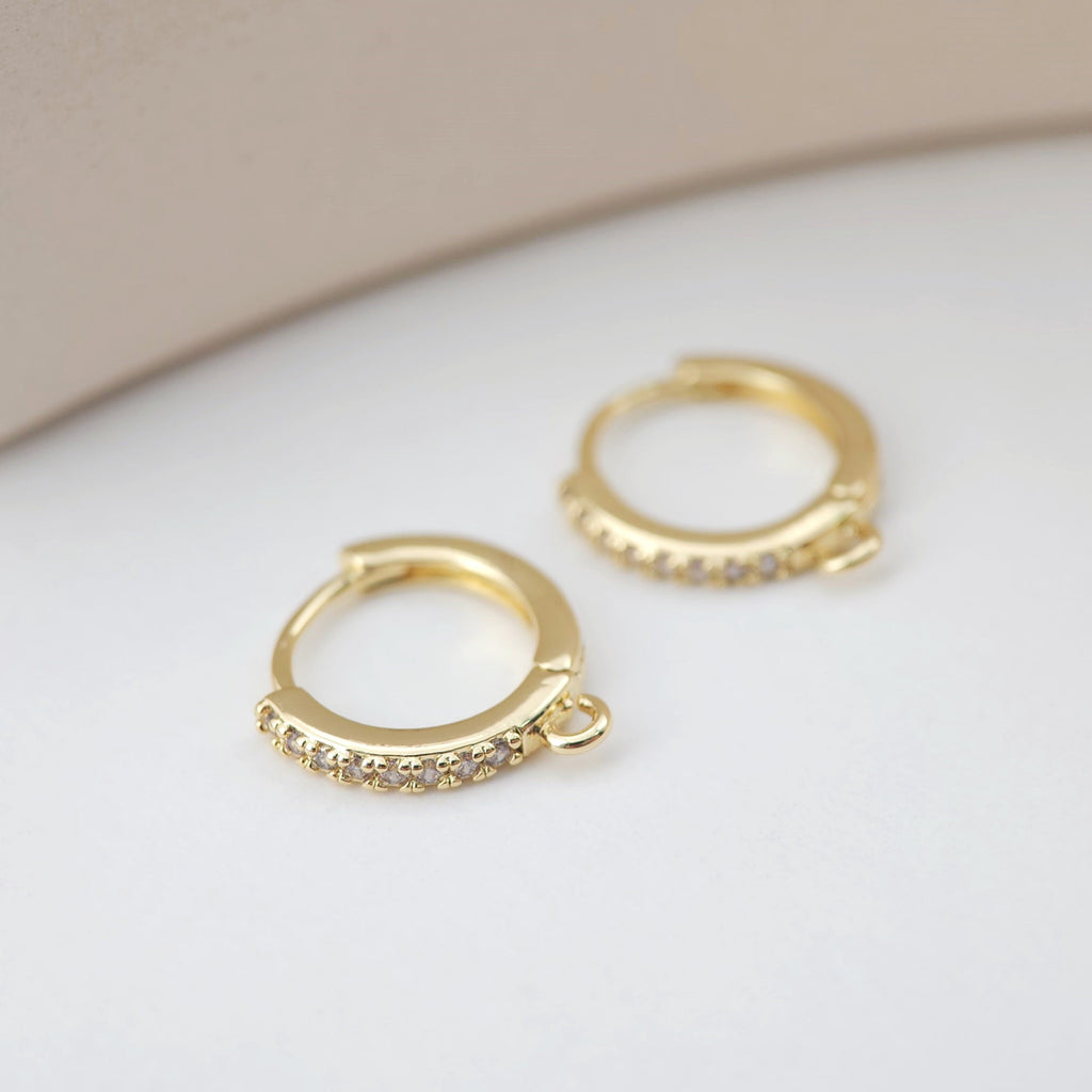 Cubic Zirconia Ear Hoops Multicolor Pave Crystal , 14mm, 18K Gold Plated Leverback Earrings, Huggie Hoops Earring D0146