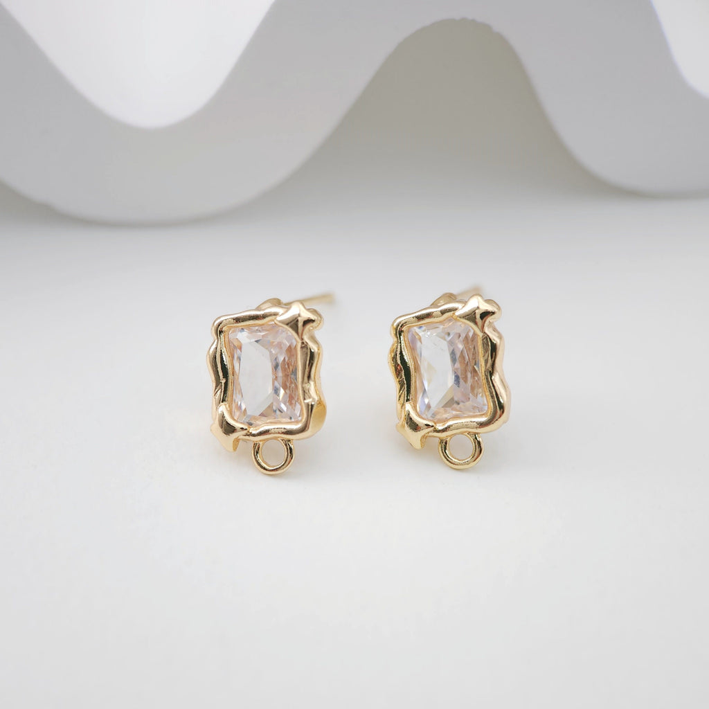 قرط زركونيا غير منتظم، ذهب/فضة عيار 14 قيراط، أقراط خالية من النيكل، قرط أذن مربع الشكل مع حلقة ZX186