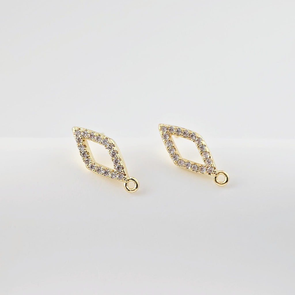 أقراط على شكل معين من الزركونيوم المكعب، مطلية بالذهب، مزودة بحلقة، مضادة للحساسية، مصنوعة يدويًا، أدوات صنع أقراط بنفسك D0279