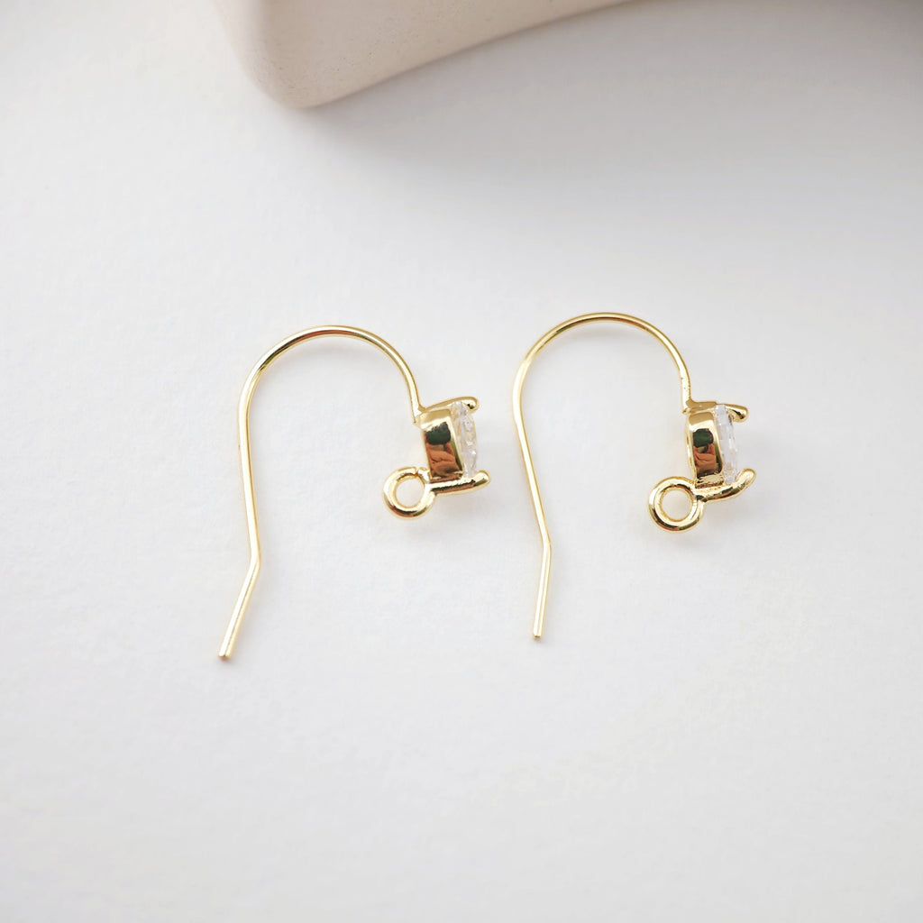 Alambres para pendientes chapados en oro de 18 quilates, ganchos redondos con pavé cúbico, sin níquel, ganchos para pez, alambres para bisutería D0170