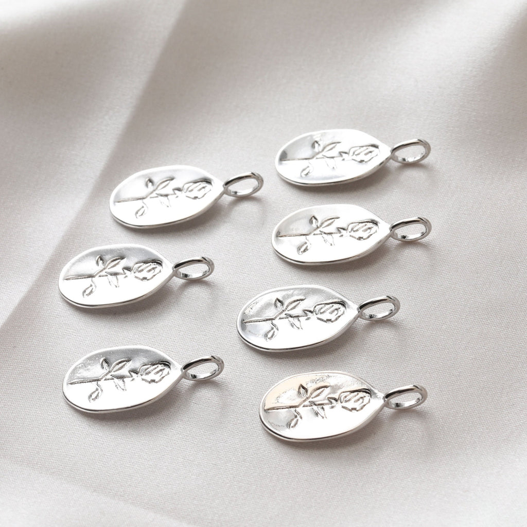 Rose Charm On Oval Shape, 18K Gold/Silver Plated, Flower Pendant, Necklace Earring Making Charms, 25mm, Jewelry Findings JH007