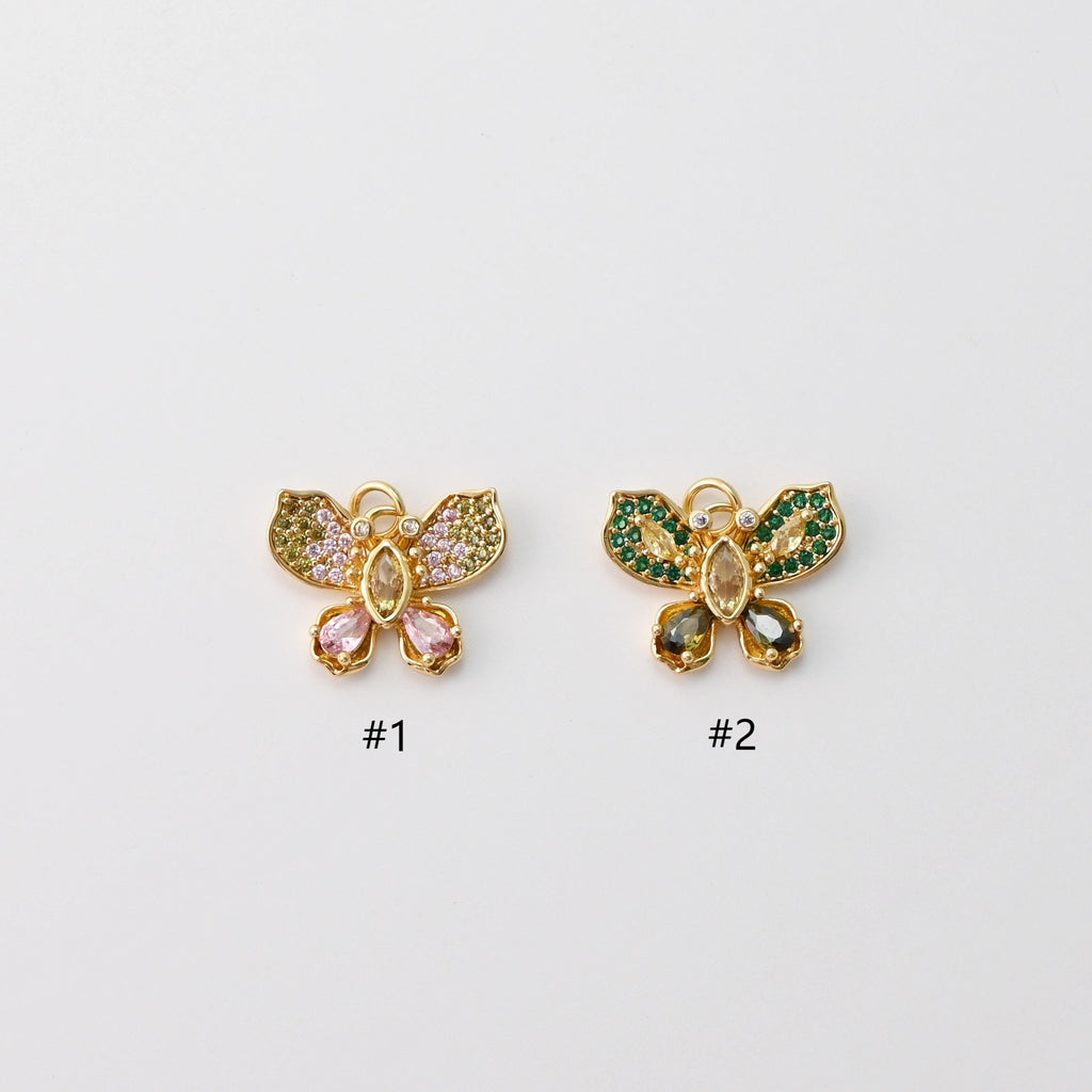 CZ Pave Butterfly Charms, Zircon Insect Charms, 18K Gold Plated Charms, For Bracelet And Earrings Making, Jewelry Findings S1455