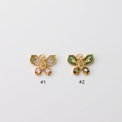 Dijes de mariposa con pavé de circonita cúbica, dijes de insecto con circonita, chapados en oro de 18 quilates, para hacer pulseras y pendientes, accesorios de joyería S1455