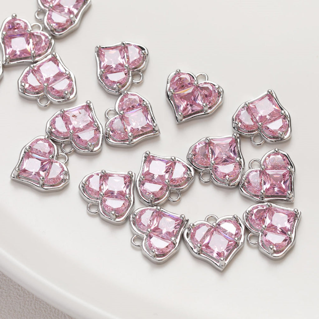 Heart Charms, Pink Cubic Charm,  18K Gold Plated CZ Pave Love Pendant, Necklace Making Pendants, Jewelry Findings ZZ037