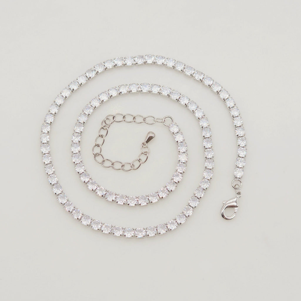 Rainbow Tennis Necklace, Tennis Chocker, 18K gold/Silver, 3mm, Adjustable, Finish Crystals Chain, READY TO WEAR S20319