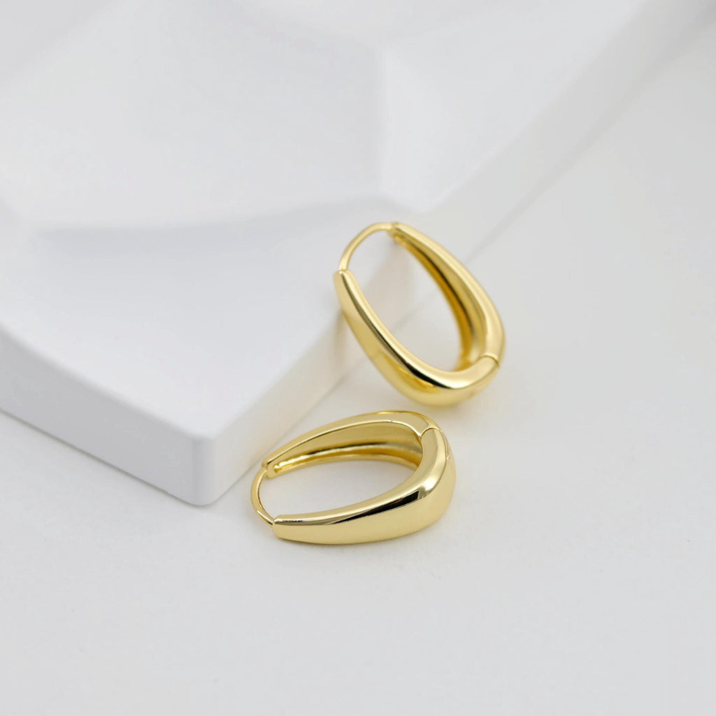 Gold Oval Ear Hoops, 18K Gold/Silver Plated Leverback Earrings, Huggie Hoops Earring D0567