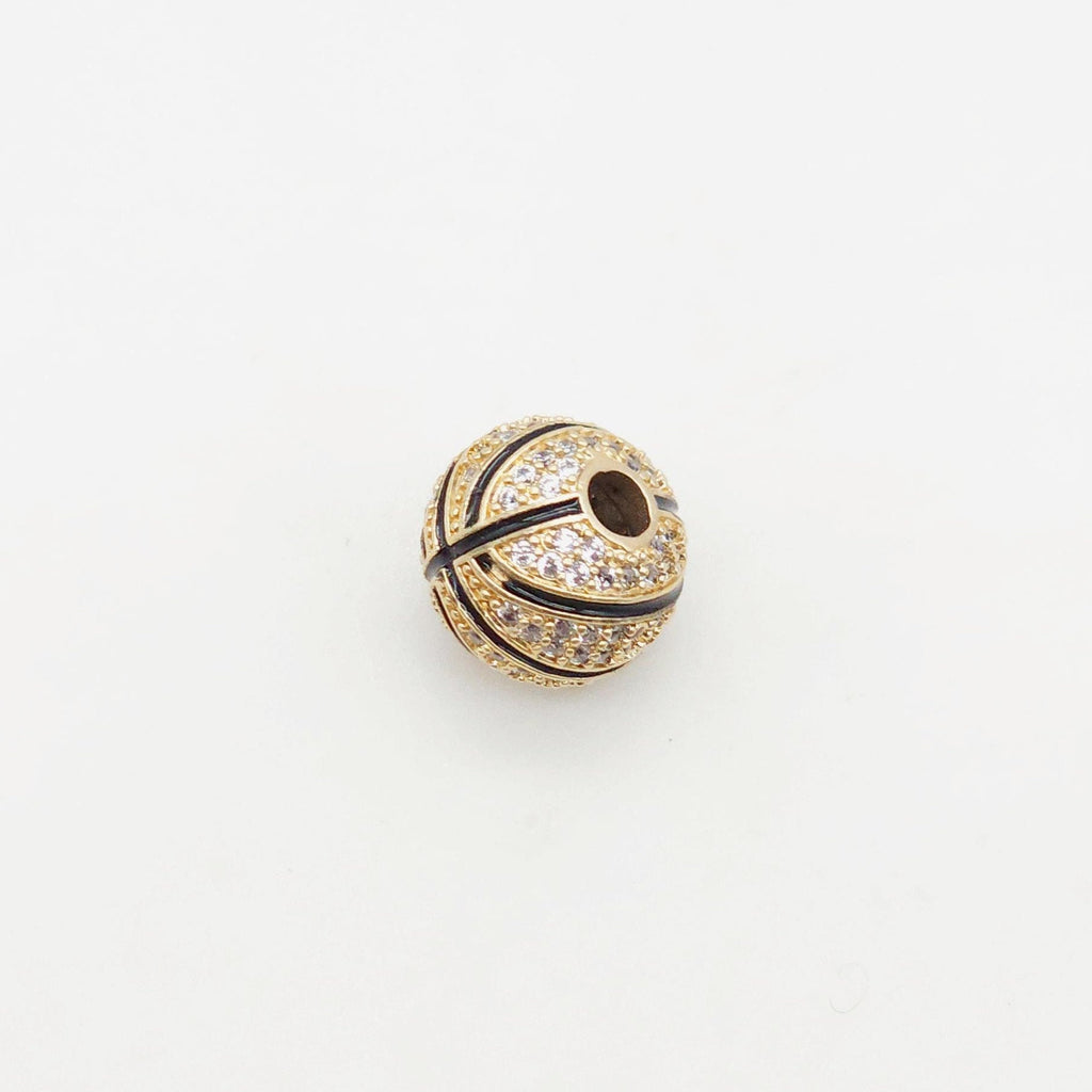 Round Pave CZ Beads, Basketball Spacer Beads, Enamel Beads, 18K Gold Plated Bracelet Necklace Making Jewelry Finding S20353