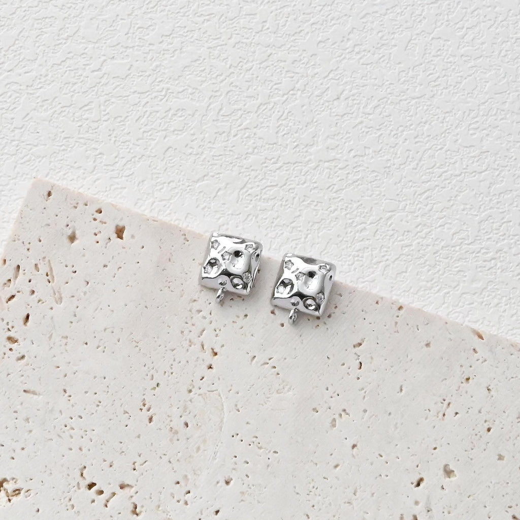 Square Post with Loop, Pave CZ, 18K Gold, S925 Silver Pin Nickel Free Earrings, Hypoallergenic Earring Findings D0427