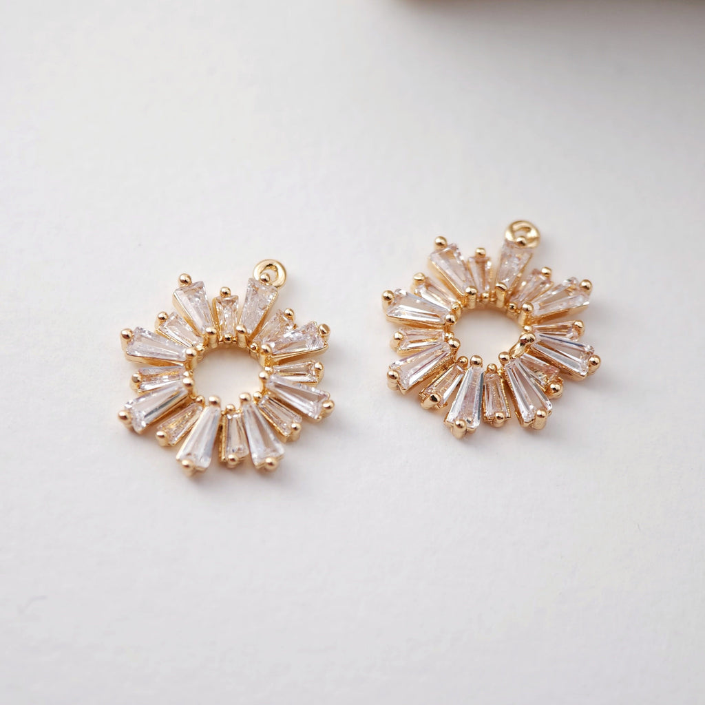 CZ Pave Sunflower Charm, Cubic Pendant, Real Gold Plated Brass Earring Charms, Jewelry Findings D0073