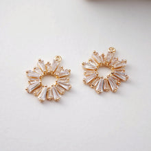 Load image into Gallery viewer, CZ Pave Sunflower Charm, Cubic Pendant, Real Gold Plated Brass Earring Charms, Jewelry Findings D0073