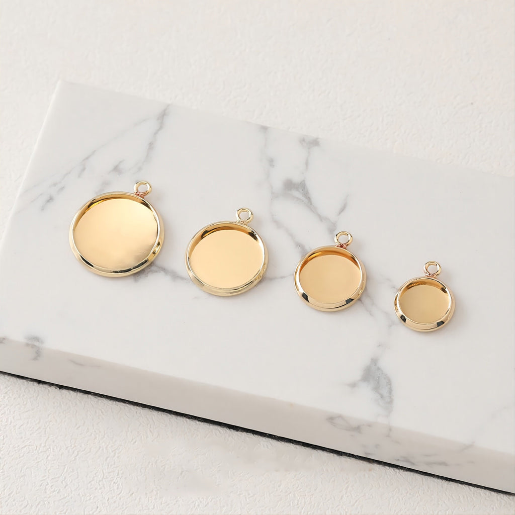 10 conectores de cabujón dorado con bandeja, chapados en oro de 14 quilates y plata, con engastes de colgante en blanco de 8 mm, 10 mm, 12 mm y 14 mm, JH002