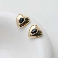 Load image into Gallery viewer, Heart Charms, Pave Black Stone, 14K Gold Plated, Love Pendant, Necklace Making Pendants, Jewelry Findings GT031