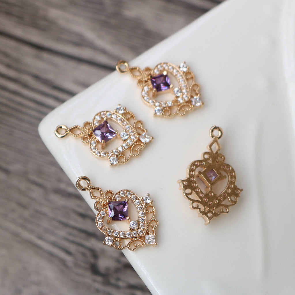 10pcs CZ Pave Heart Charm, Cubic Zircon Crystal Pendant, Bracelet Necklace Pendant, 14K Real Gold Plated, Jewelry Findings HL102-F105