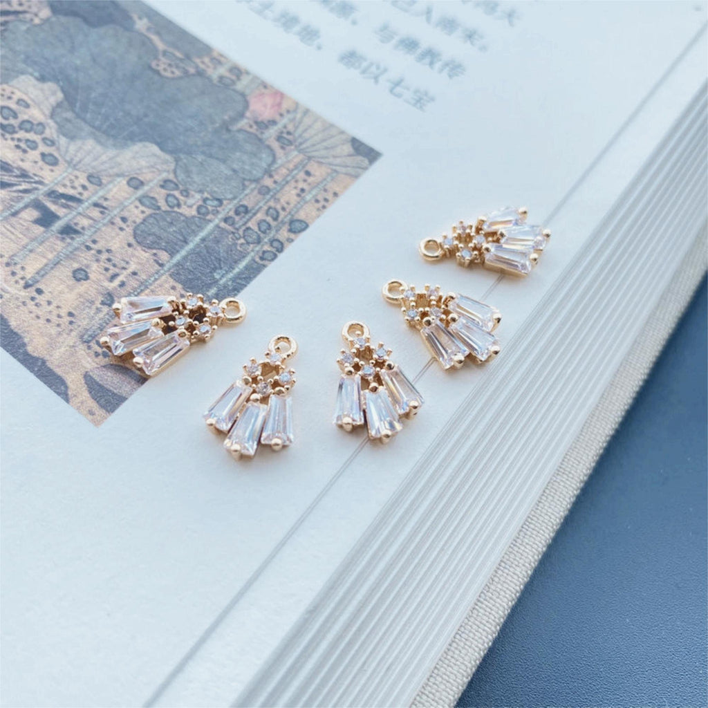 CZ Pave Fan Shape Charm, Cubic Zircon Crystal Fan Connector, CZ Earring Charm,Gold Plated Brass Earring Charms, Jewelry Findings STG011-F186
