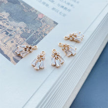 Load image into Gallery viewer, CZ Pave Fan Shape Charm, Cubic Zircon Crystal Fan Connector, CZ Earring Charm,Gold Plated Brass Earring Charms, Jewelry Findings STG011-F186