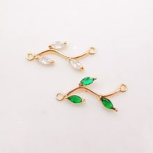 Load image into Gallery viewer, CZ Pave Leaf Connector, Cubic Zircon Crystal Leaf Pendant, Bracelet Necklace Pendant, 14K Gold Plated Charm, Jewelry Findings B027-ZX7034