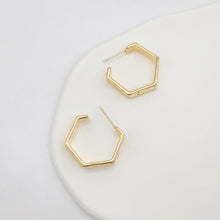 تحميل الصورة إلى عارض المعرض، 10 قطع - أقراط سداسية الشكل على شكل حرف C، مطلية بالذهب عيار 14 قيراطًا، دبوس فضة S925، أقراط خالية من النيكل، أقراط أذن، نتائج أقراط مضادة للحساسية ZX131