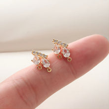 Cargar imagen en el visor de la galería, Poste para aretes en forma de lágrima con dos presillas, circonitas pavé, oro de 14 quilates, plata S925, sin níquel, accesorios hipoalergénicos JJ002