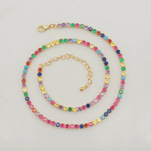 Load image into Gallery viewer, Rainbow Tennis Necklace, Tennis Chocker, 18K gold/Silver, 3mm, Adjustable, Finish Crystals Chain, READY TO WEAR S20319