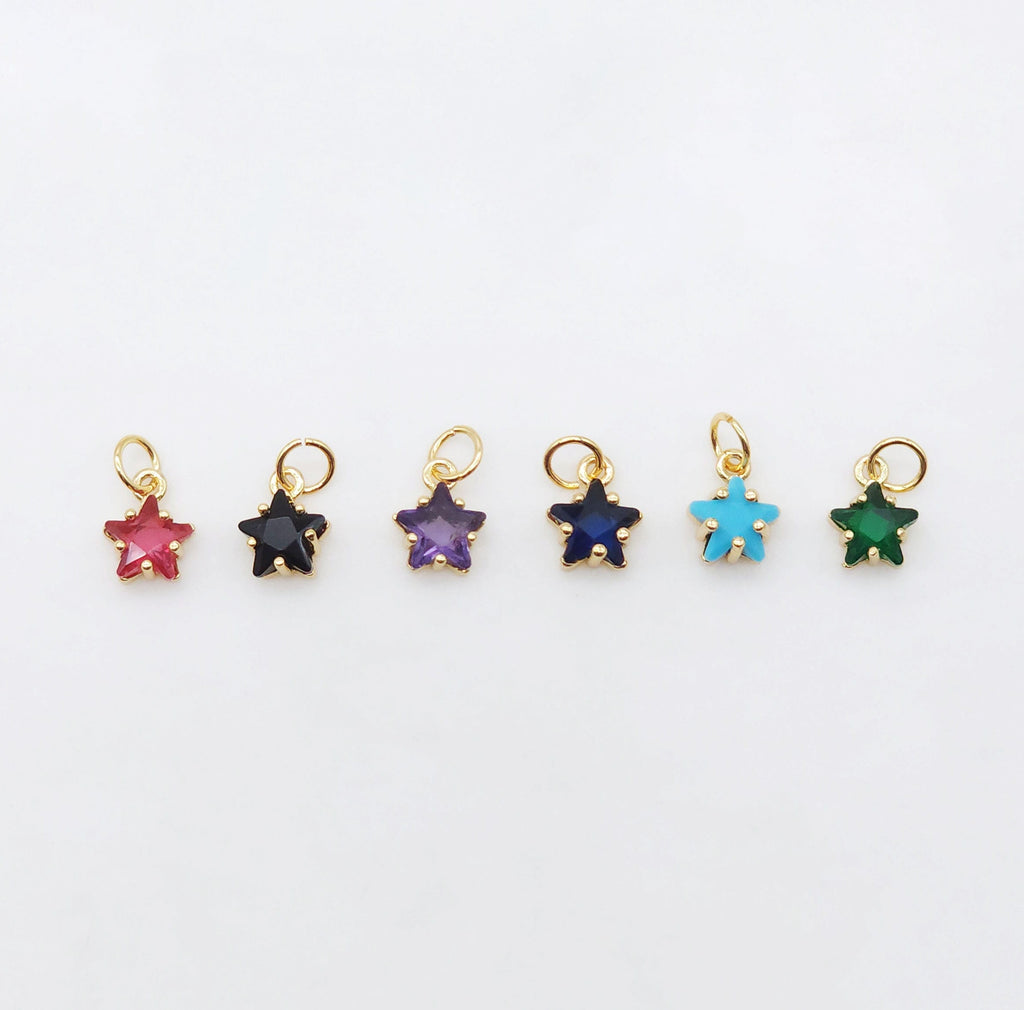 Crystal Tiny Star Charms, 9 Color Crystal You Choose, 18K Gold/Silver Plated Star Pendant, Jewelry Findings S20528