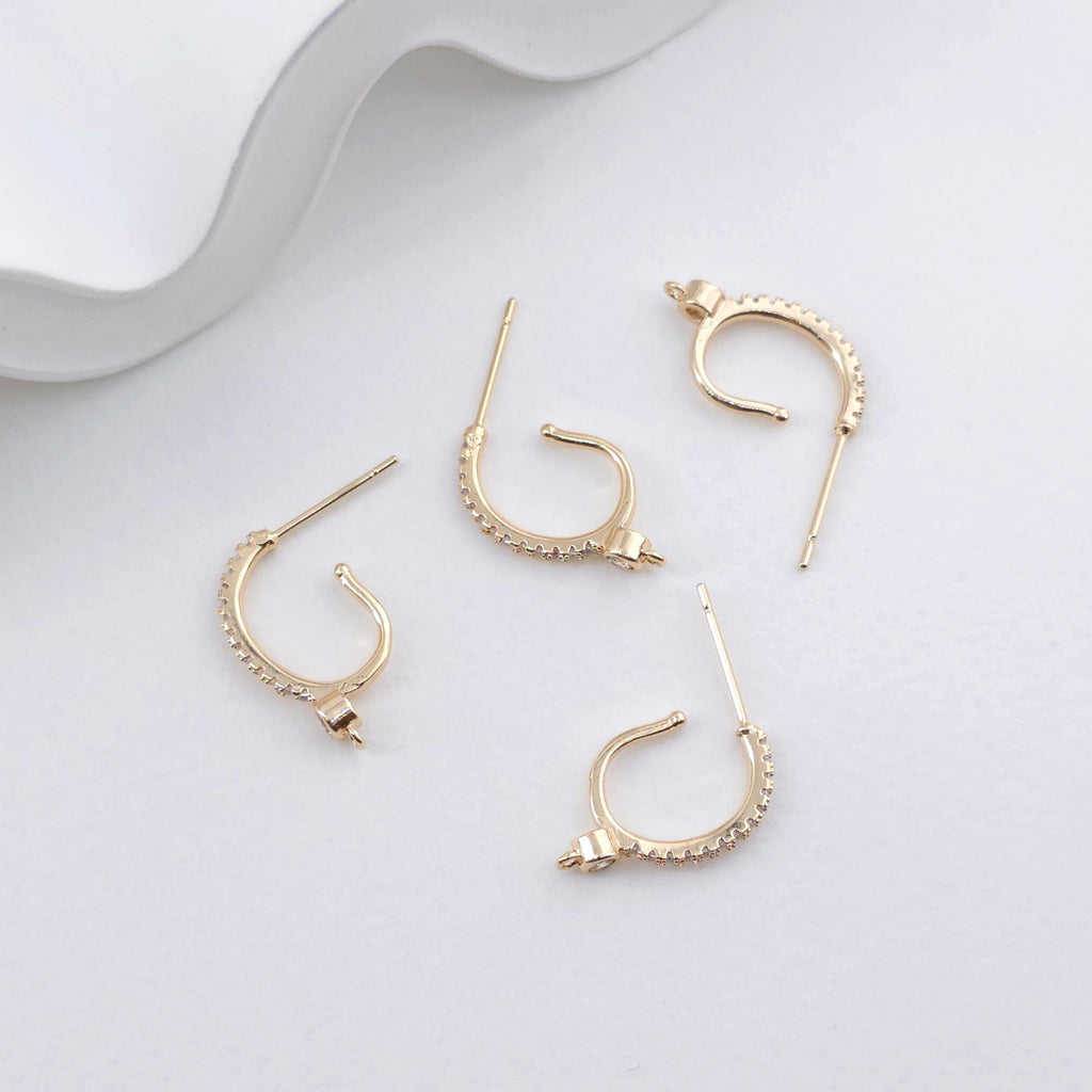 4PCS Arc Wire Ear Post with Loops, CZ Pave Threader Earrings, 16mm, Nickel Free, 18K Gold Plated Earring Finding ZX061