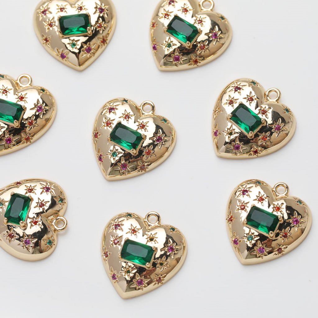 Heart Charms, Cubic Zirconia Pave Charm, 18K Gold/Silver Plated CZ Pave Love Pendant, Necklace Making Pendants, Jewelry Findings JG034