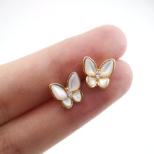 Cargar imagen en el visor de la galería, Pendiente de mariposa de nácar con aros, sin níquel, en plata S925, 10 mm, chapado en oro de 18 quilates, accesorio para pendientes ZX058