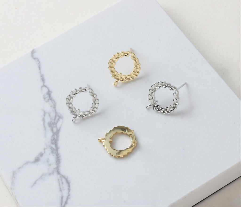 أقراط أذن من الفضة الإسترليني عيار 925، مصنوعة من الذهب/الفضة، خالية من النيكل، بتصميم مفتوح على شكل ورقة شجر مع حلقة، JJ021