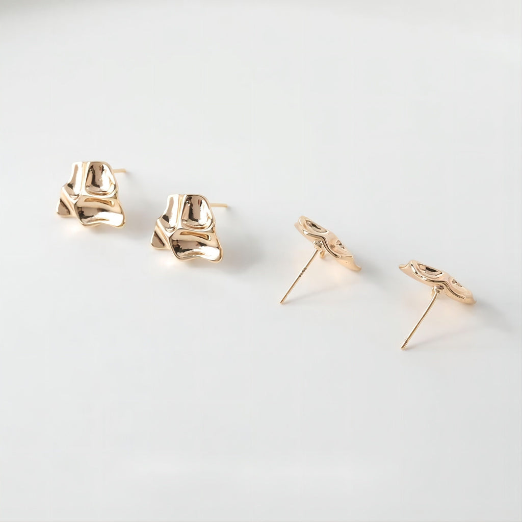 قرط ذو سطح محدب غير منتظم مع حلقة، أقراط من الذهب عيار 14 قيراطًا وفضة S925 خالية من النيكل، نتائج قرط مضادة للحساسية GE046