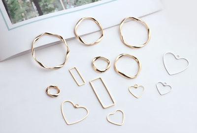 10pcs- 14K Gold Plated Irregular Circle Pendant, Openwork Heart Pendant with loop, Connectors, DIY Jewelry Making Findings BY019