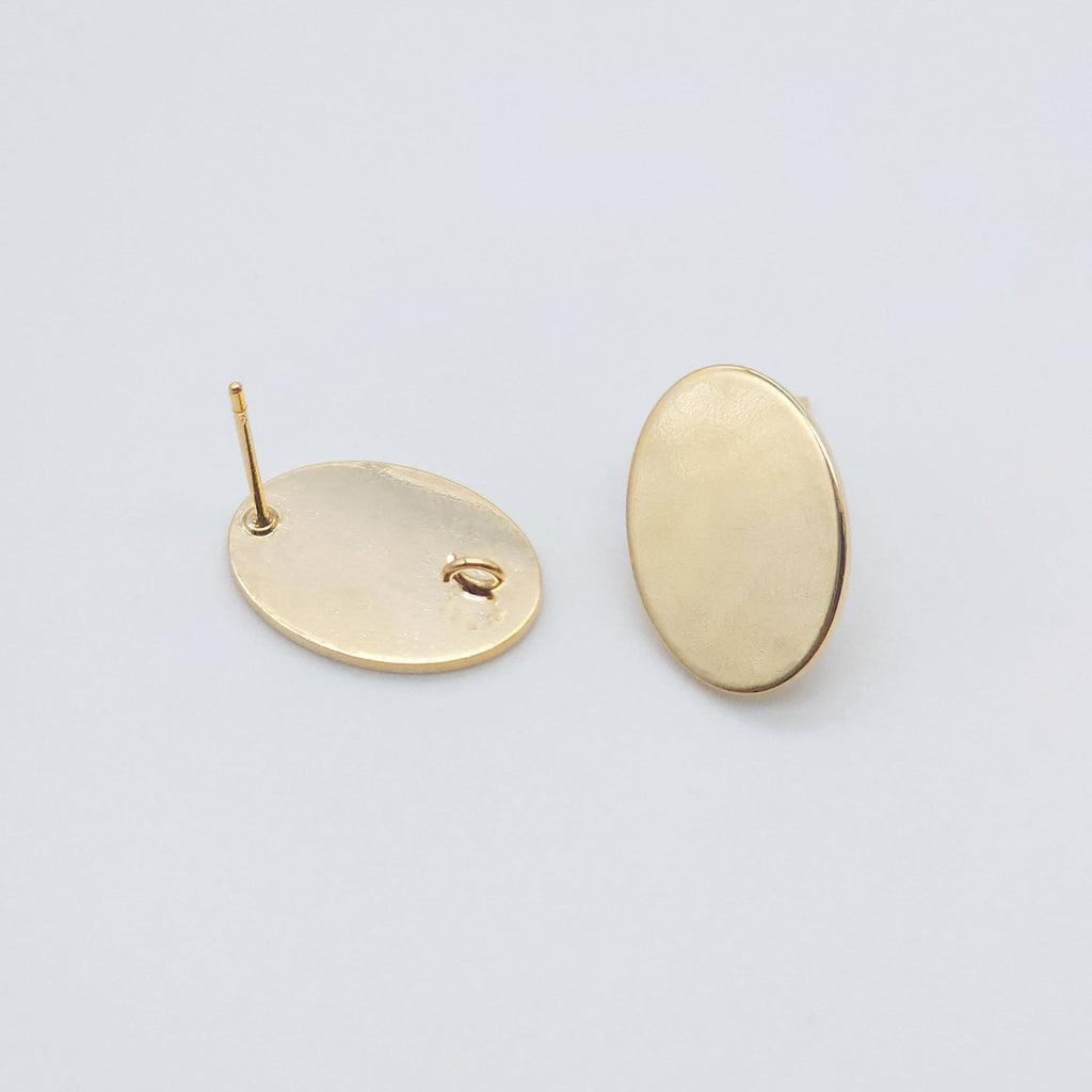 10pcs Oval Post With Loop,  18K Gold Stud Earring Nickel Free, Hypoallergenic Earring Findings ZX107