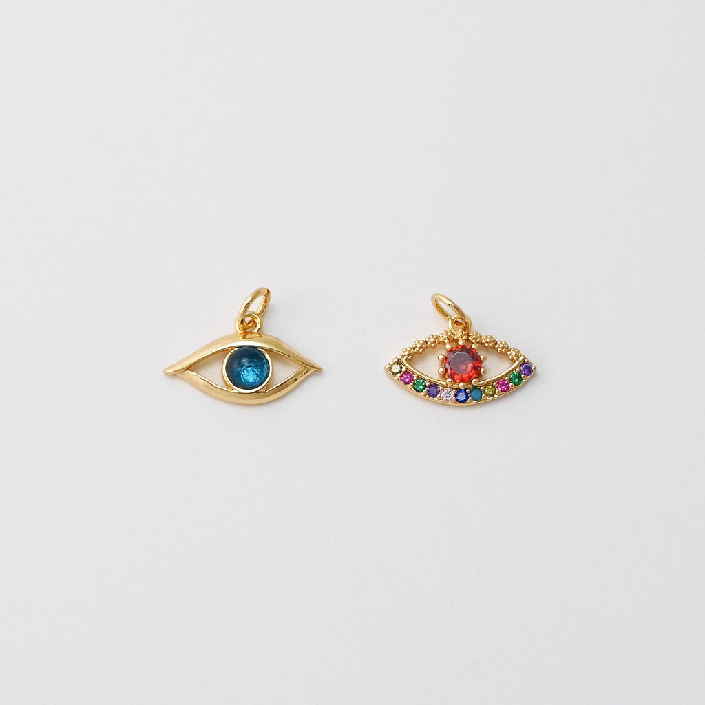 Cubic Evil Eye Charm, 18K Gold Plated Micro CZ Pave Eye Pendant,Necklace Making Charm, Jewelry Findings