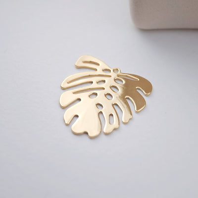 Gold Monstera Leaf  Charms, Metal Blank, 14K Gold/Silver Plated, Monstera deliciosa Pendant, Bracelet Making Pendant D0017