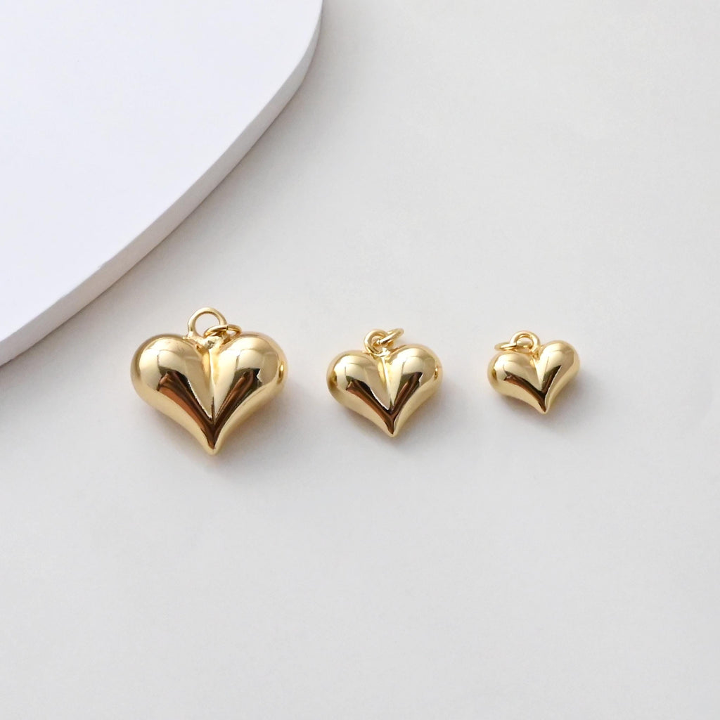 Dijes de corazón de oro, chapados en oro de 18 quilates, colgante de amor 3D, para hacer colgantes en collares y pulseras, accesorios de joyería S1380