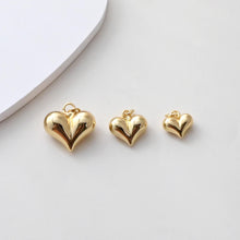 Cargar imagen en el visor de la galería, Dijes de corazón de oro, chapados en oro de 18 quilates, colgante de amor 3D, para hacer colgantes en collares y pulseras, accesorios de joyería S1380