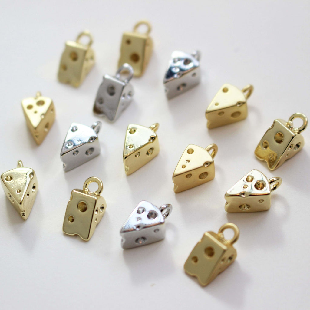 Little Cheese Charm With Loop, Danity Chese Charm, Gold/Silver, Hypoallergenic Jewelry Findings GZ309