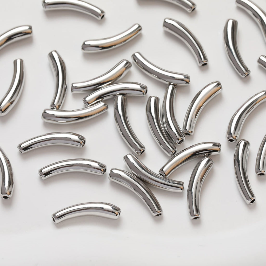 10pcs Bamboo Tube Beads, Curved Spacer Beads, Curved Tube Beads, 14K Gold/Silver Plated, Bracelet Necklace Making Jewelry Finding GZ216