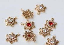 Load image into Gallery viewer, Snowflake Charm, Cubic Zircon Crystal Snowflake Pendant, CZ Earring Charms,  Gold Plated Brass Earring Charms, Jewelry Findings HL003-F166