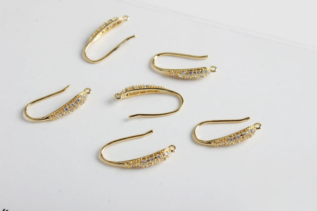 18K Gold Plated Ear Wires, Cubic Pave Earring Hooks, Nickel Free, Fish Hooks, Ear Wires for Jewelry Making GZ155-ZX7033