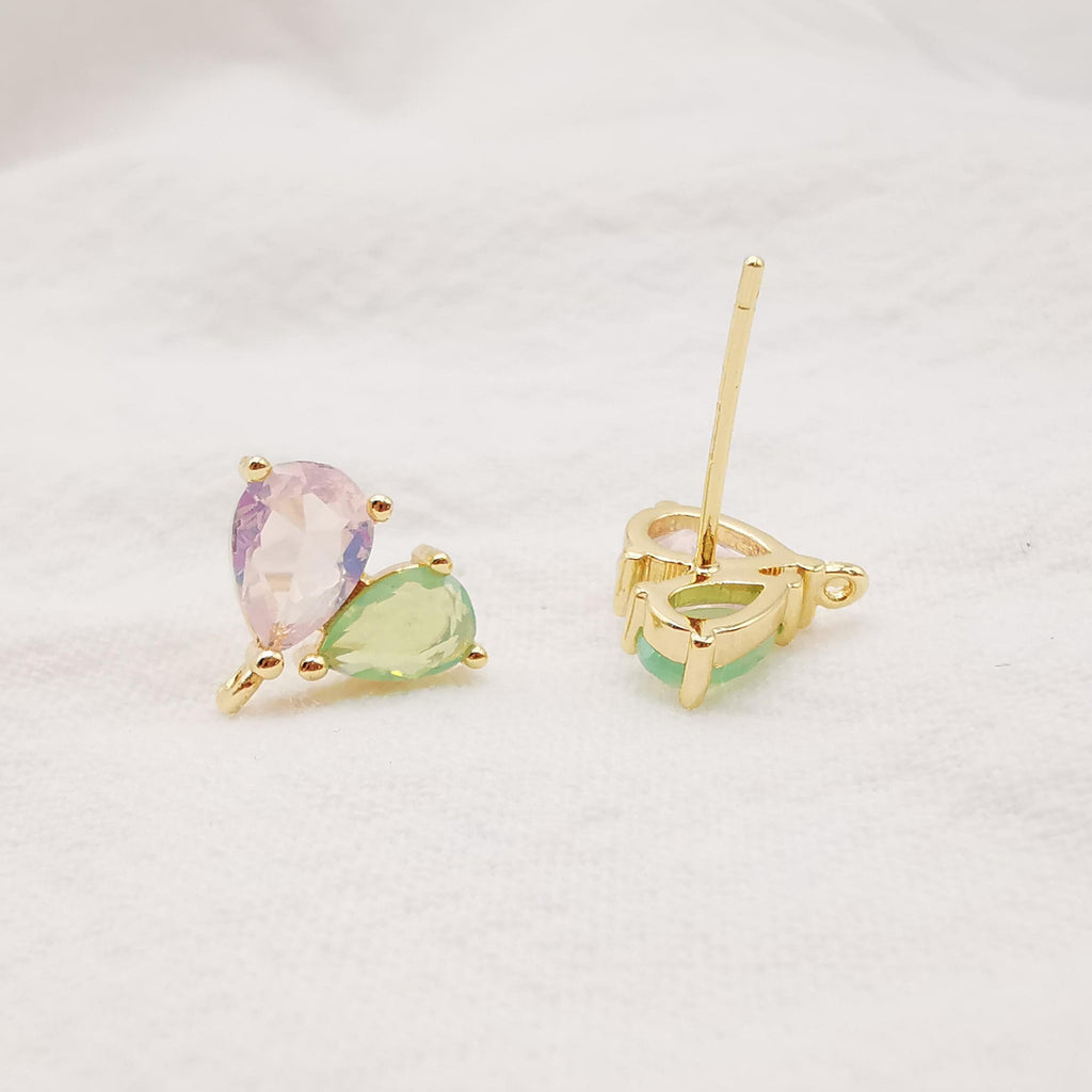 10 pendientes de corazón cúbico, delicados pendientes de botón de latón chapado en oro de 14 quilates con aro, pasador de plata S925, pasador de oreja, accesorio para pendientes Z057