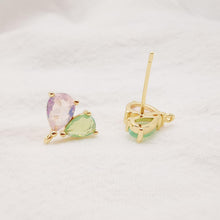 Cargar imagen en el visor de la galería, 10 pendientes de corazón cúbico, delicados pendientes de botón de latón chapado en oro de 14 quilates con aro, pasador de plata S925, pasador de oreja, accesorio para pendientes Z057